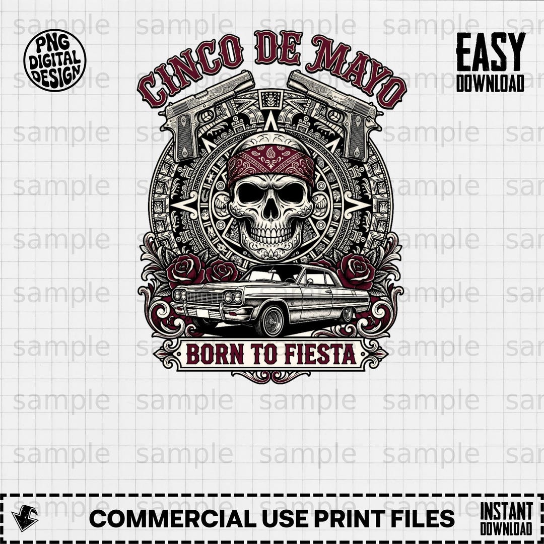 Cinco De Mayo Lowrider Skull Aztec Art Graphic (digital Download) - Etsy