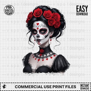 Sugar Skull Catrina Digital Art, Day of Dead PNG, Easy Downloadable Art, Dia de los Muertos, Digital File for Printing, Wall Art