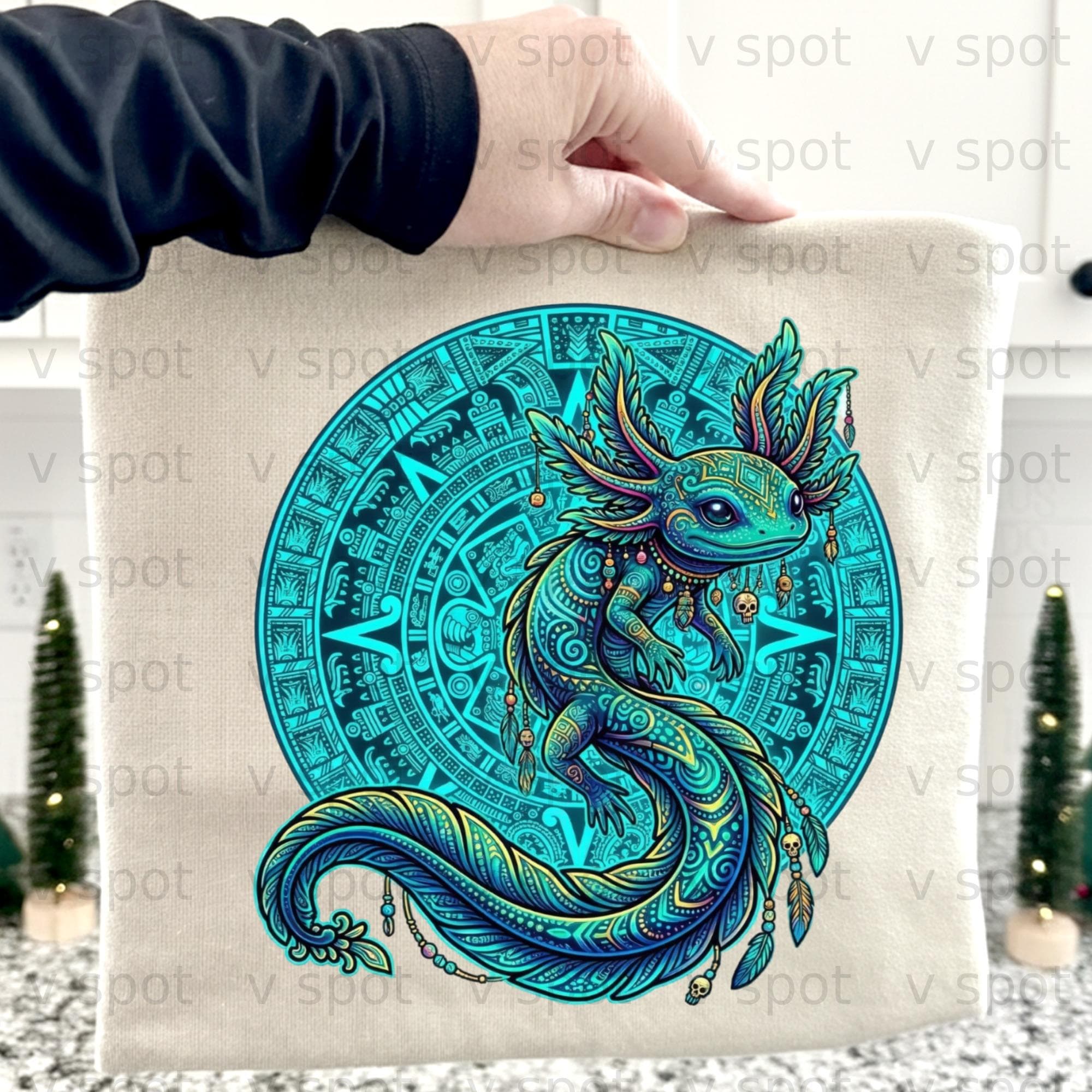 Aztec Axolotl Print, Mystical Mesoamerican Calendar Art (digital ...