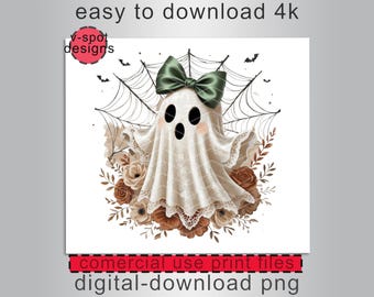 Floral Halloween Ghost T-Shirt Design, Ready to Print (Digital Download PNG)