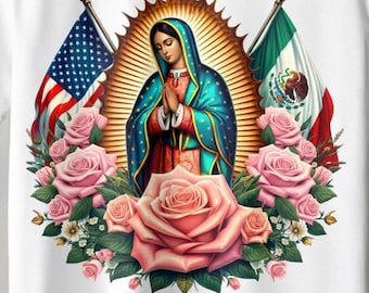 Bloemenvlaggen Our Lady Guadalupe, religieuze afdrukbare kunst (digitale download)