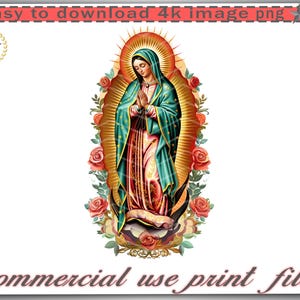 Lady of Guadalupe Digital Art, Virgen de Guadalupe PNG, High Resolution Image, DTF DTG Ready, T Shirts, Mugs, Digital Download