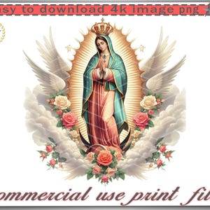 Lady Guadalupe Digital Image, Virgen de Guadalupe PNG, High Resolution Graphic, DTF DTG Ready, Easy Download, T Shirts, Mugs, Sweatshirts