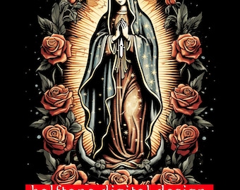 virgen de guadalupe-virgin lady -png  halftone for black only digital file-sublimation dtf.instant downloads-4k image-mary-roses
