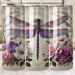 Dragonfly Floral 20OZ skinny tumbler wraps, png, Sublimation Design, Tumbler Decal, Tumbler Wrap Design, Dragonfly Tumbler Art