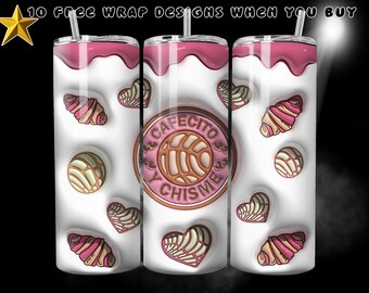 Envoltura 3D para vaso de Cafecito y Pan Dulce: Café mexicano (Descarga digital PNG)