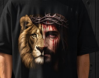 Lion and Lamb, Jesus Halftone PNG, Christian Artwork (Digital Download)