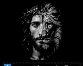 Jesus Lion Halftone Art, Christian Digital Design (Digital Download)