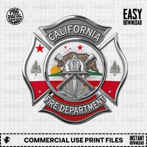 California Fire Department Maltese Cross Emblem: High-Resolution Digital Image