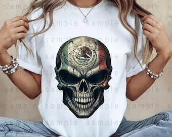 Mexico Flag Skull Digital, Mexican Skull Art, Eagle Crest Printable, Cracked Skull Decor, Mexican Heritage Image, Digital Art Download