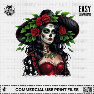 Sugar Skull Catrina Girl: Dia de los Muertos druckbare Kunst (PNG Dateien)
