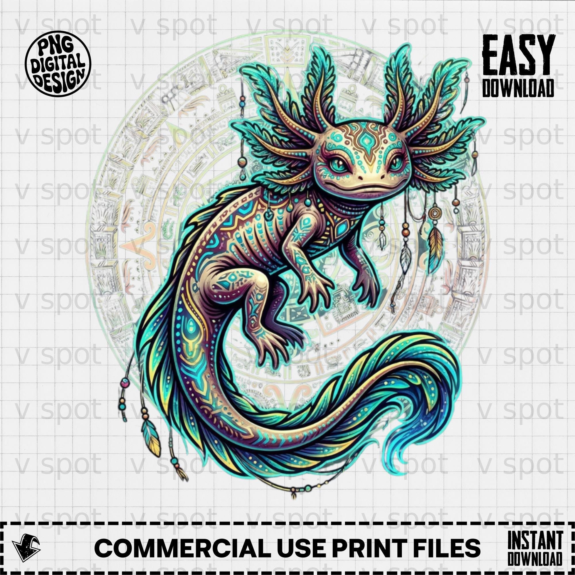 Axolotl PNG, Aztec Tribal Amphibian Art (digital Download) for POD ...