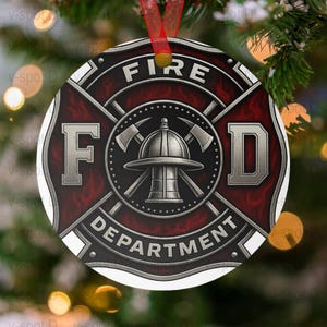 Fire Department Christmas Ornament, Firefighter Holiday Decor, Red and Silver Tree Decoration, Festive Seasonal Gift