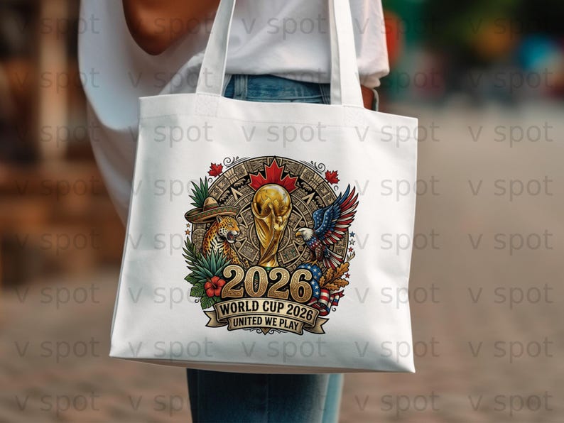 World Cup 2026 United We Play logo with jaguar, eagle, and Mayan calendar.