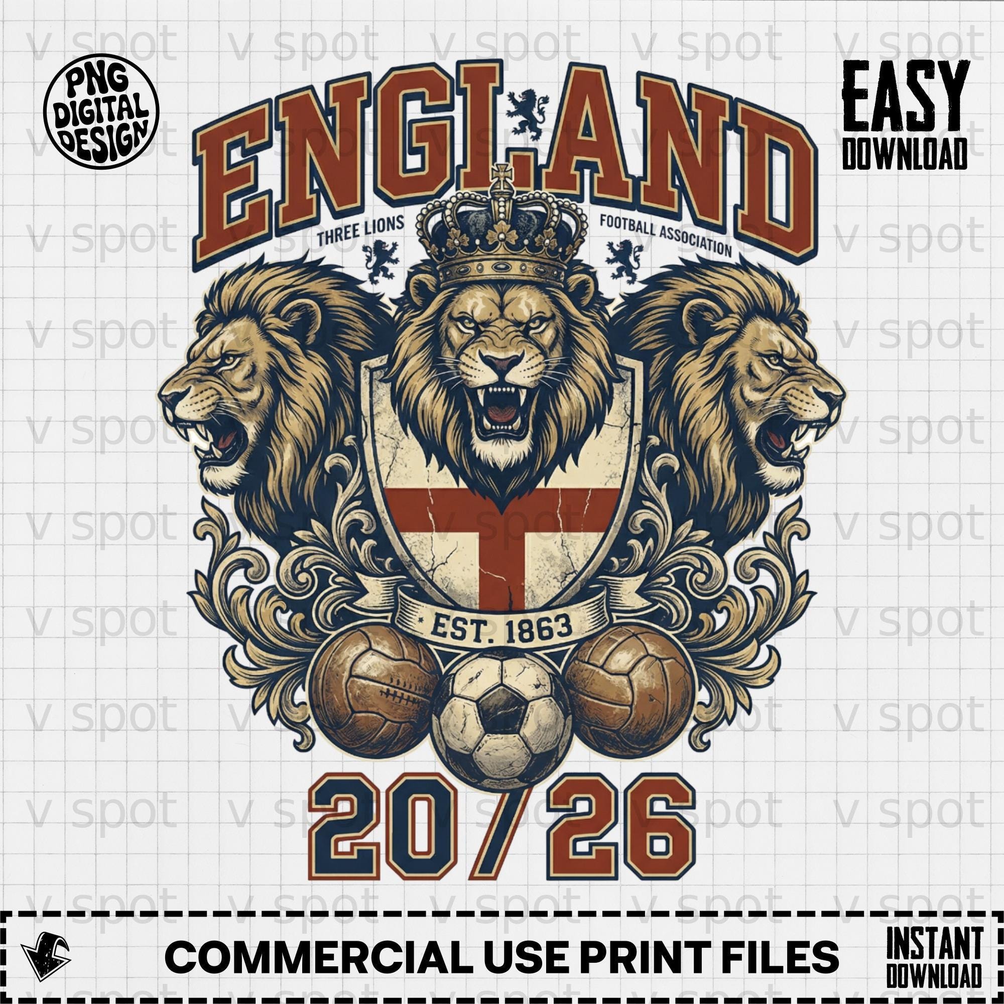 Vintage England Football Lions Crest PNG (digital Download) - Etsy