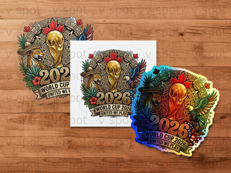 2026 World Cup logo with trophy, eagle, and maple leaf.