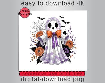 Floral Halloween Ghost T-Shirt Design, Spooky Season PNG (Digital Download)