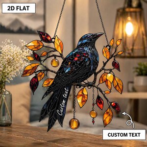 Cuervo gótico acrílico atrapasol otoñal imitación vidriera decoración colgante regalo para hogar de estilo brujo