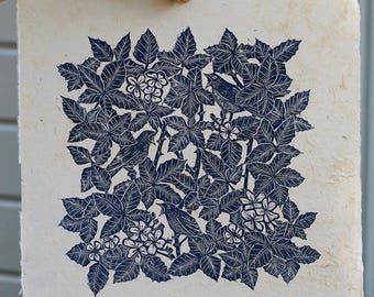 Nightingale Hand Printed Lino Print