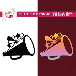 Megaphone Svg, Sports Svg, Pom Outline for Cheer, Cricut, Sublimation, Megaphone with Pom, Cheering Svg, Black Cheerleader Svg, Cheerleading
