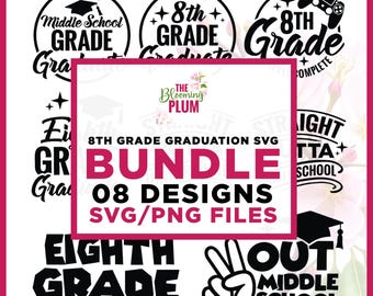8e leerjaar afstuderen SVG-bundel, shirt Cricut sublimatie (digitale download)