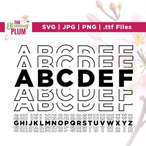 Fonte espelhada SVG, PNG e arquivos PDF, alfabeto completo, letras empilhadas, 300 dpi de alta qualidade, vetor de silhueta, download digital, fonte