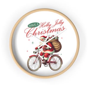 Vintage Christmas Wall Clock, Santa Claus Decor, Holiday Countdown, Home Office Gift, Festive Timepiece