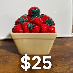 Vintage House of Webster Strawberry Basket Cookie Jar Ceramic Kitchen Farmhouse Decor