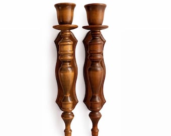 Vintage Wooden Wall Sconces Pair: Rustic Farmhouse Candle Holders, Solid Wood Decor