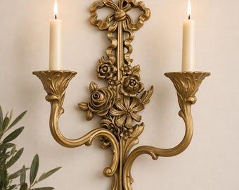 Vintage Syroco Gold Double Arm Sconce: Ornate Floral Hollywood Regency Wall Decor