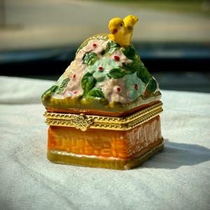 Vintage Porcelain Trinket Box Bird on Flowers Limoges Style Keepsake