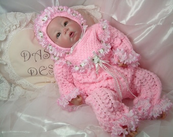 Knitting pattern for romper suit to fit 18 inch - 22 inch reborn or small baby