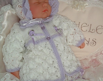 Pretty knitting pattern to fit 16 inch - 20 dolls or prem baby