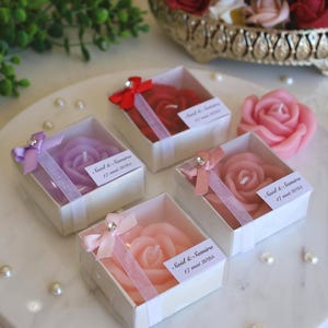Wedding Scented Rose Candle Favor, Personalized Wedding Candle, Baptism Gift Candle Favor, Save The Date, Engagement Nikkah Favors