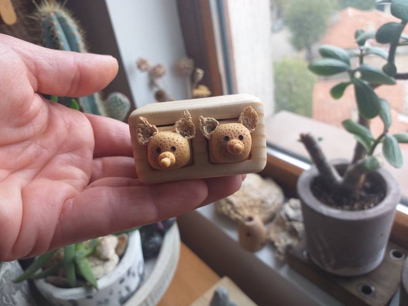 Miniature drawers with animals, Wood carving mouse, Unique wood box, Wood sculpture, Reclaimed wood miniature art image 6