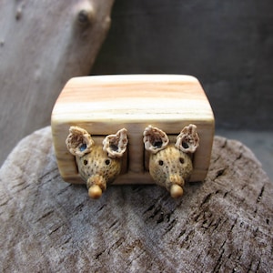 Miniature drawers with animals, Wood carving mouse, Unique wood box, Wood sculpture, Reclaimed wood miniature art image 1