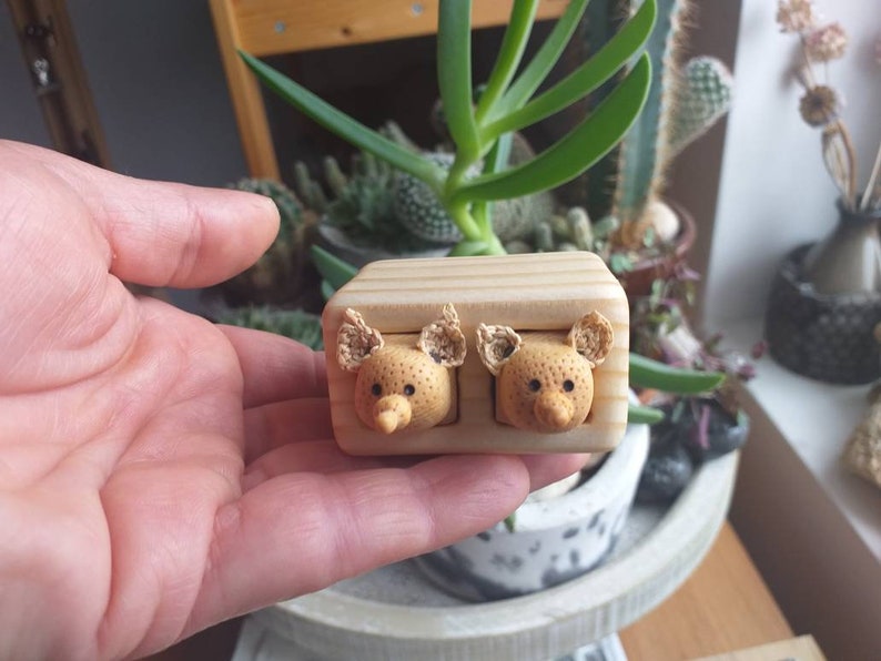 Miniature drawers with animals, Wood carving mouse, Unique wood box, Wood sculpture, Reclaimed wood miniature art image 7