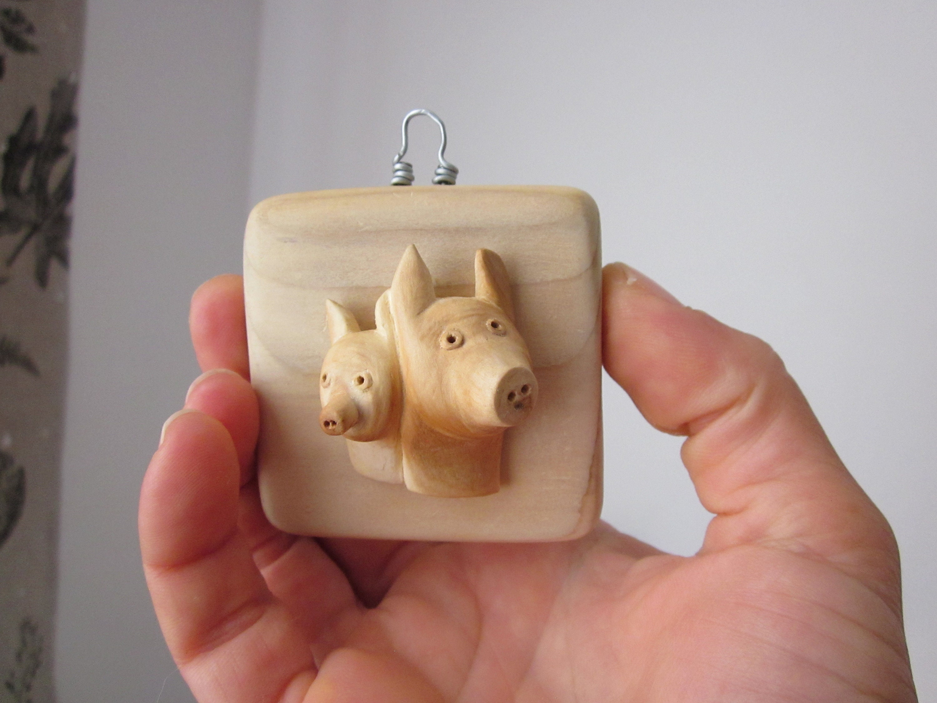 Cochons en Bois Portrait Miniature Mur d'art Sculpture Trophée Portrait Animal Mur Suspendu Sculptur