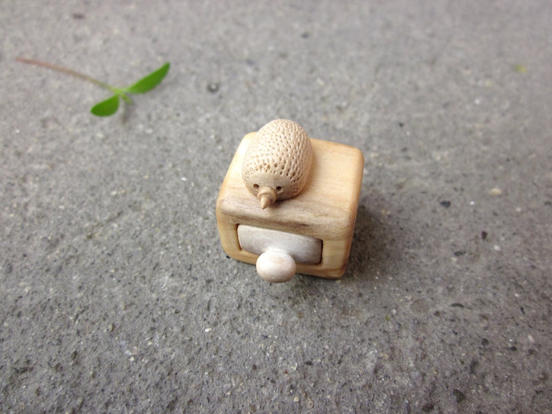 Miniature cabinet with hedgehog Jewelry Box Stud Earrings Box Wood Unique Gift Wood Sculpture Personalized image 4