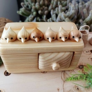 Miniature chest of drawers with flock of birds, Jewlery box, wood carving, sculpture box, wood box, Personalized box image 3