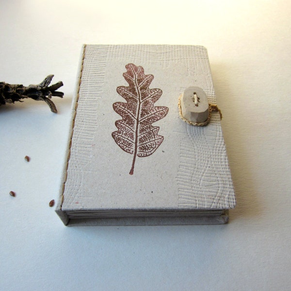 Miniature journal, pocket size journal, notebook, mini paper book, recycled paper, Oak  leaf