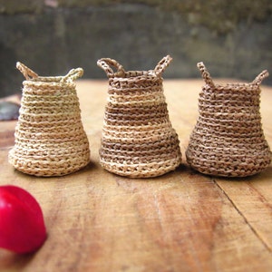 Set of three tiny baskets Miniature hand crocheting Dollhouse size Miniature home decor