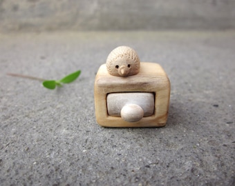 Miniature cabinet with hedgehog Jewelry Box Stud Earrings Box Wood Unique Gift Wood Sculpture Personalized