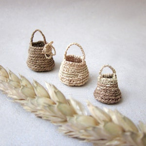 Set of three miniature elf's baskets Dollhouse scale miniatures Hand crochet tiny baskets Stocking stuffer