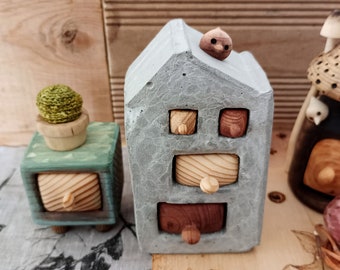 Concrete house, Cement storage box, Concrete jewelry box, Unique Cement Decoration, Industrial style decoration, Wood and cement decoration