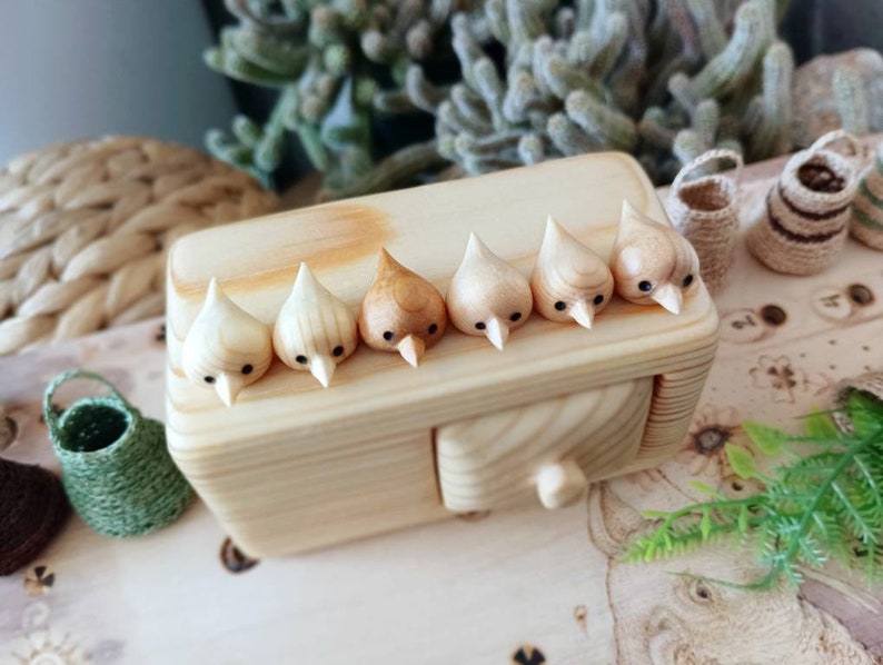 Miniature chest of drawers with flock of birds, Jewlery box, wood carving, sculpture box, wood box, Personalized box image 4