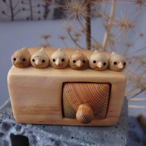 Miniature chest of drawers with flock of birds, Jewlery box, wood carving, sculpture box, wood box, Personalized box image 7