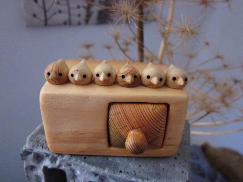 Miniature chest of drawers with flock of birds, Jewlery box, wood carving, sculpture box, wood box, Personalized box image 7