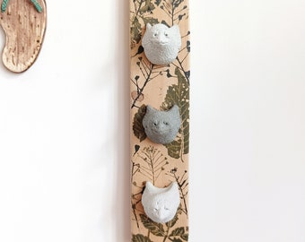 Unique wall decoration with sparrows, Bird lovers art, Wood and concrete wall art