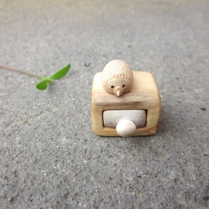 Miniature cabinet with hedgehog Jewelry Box Stud Earrings Box Wood Unique Gift Wood Sculpture Personalized image 3